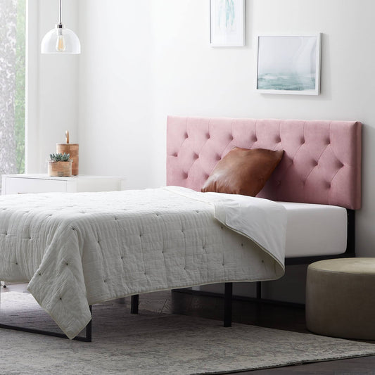 Tufted Velvet Upholstered Headboard, Full, Pink