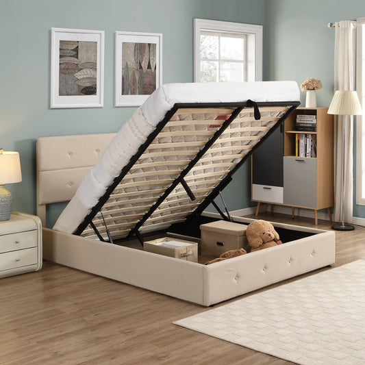 Upholstered Platform Bed With Underneath Storage - Grey - Full