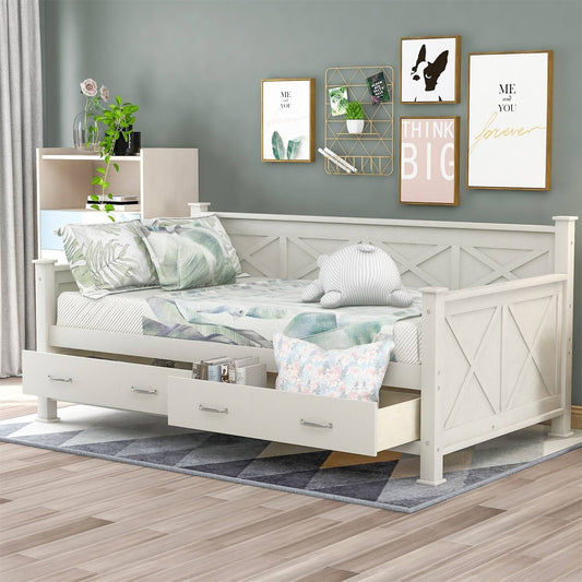 Twin Size Daybed With 2-Large Drawers And X-Shaped Frame