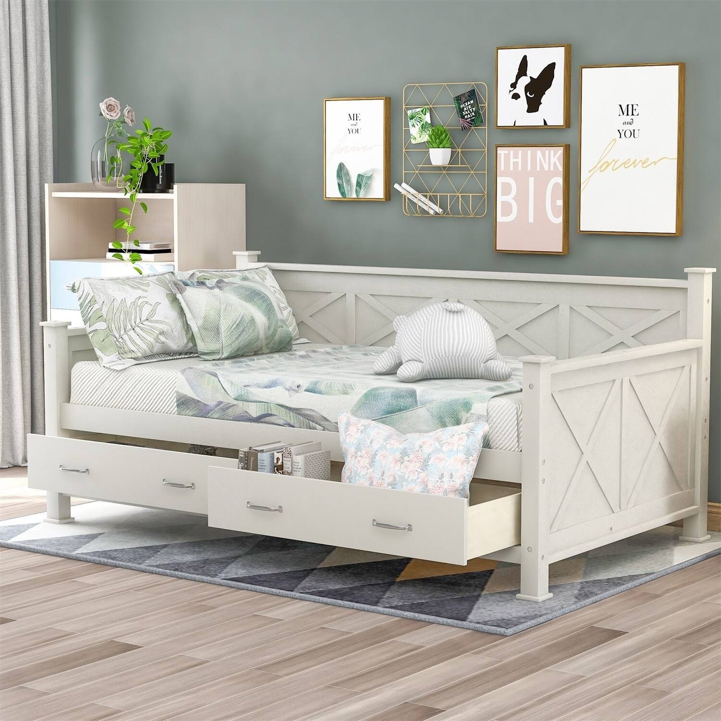 Bright Designs Twin Daybed With 2 Large Drawers With X-Shaped Frame - Grey