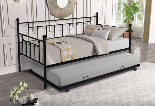 Daybed With Trundle Bed For Kids Teens Adults,Metal Twin Size Daybed With Pullout Trundle For Window Living Room, No Box Spring