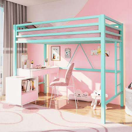 Twin Size Loft Bed With Removable Ladder, Apple Green, Size: One Size