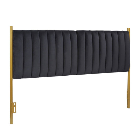 Chloe Queen Headboard Grey Velvet Gold Metal