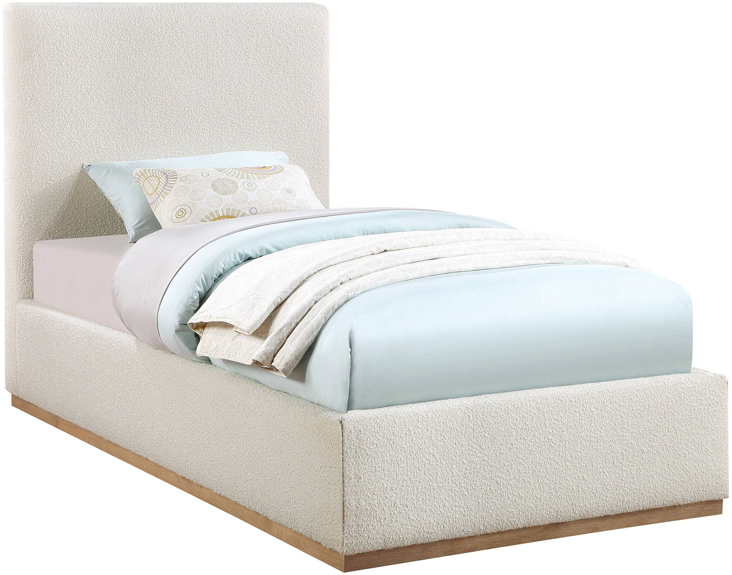 Cream Boucle Fabric Queen Bed |