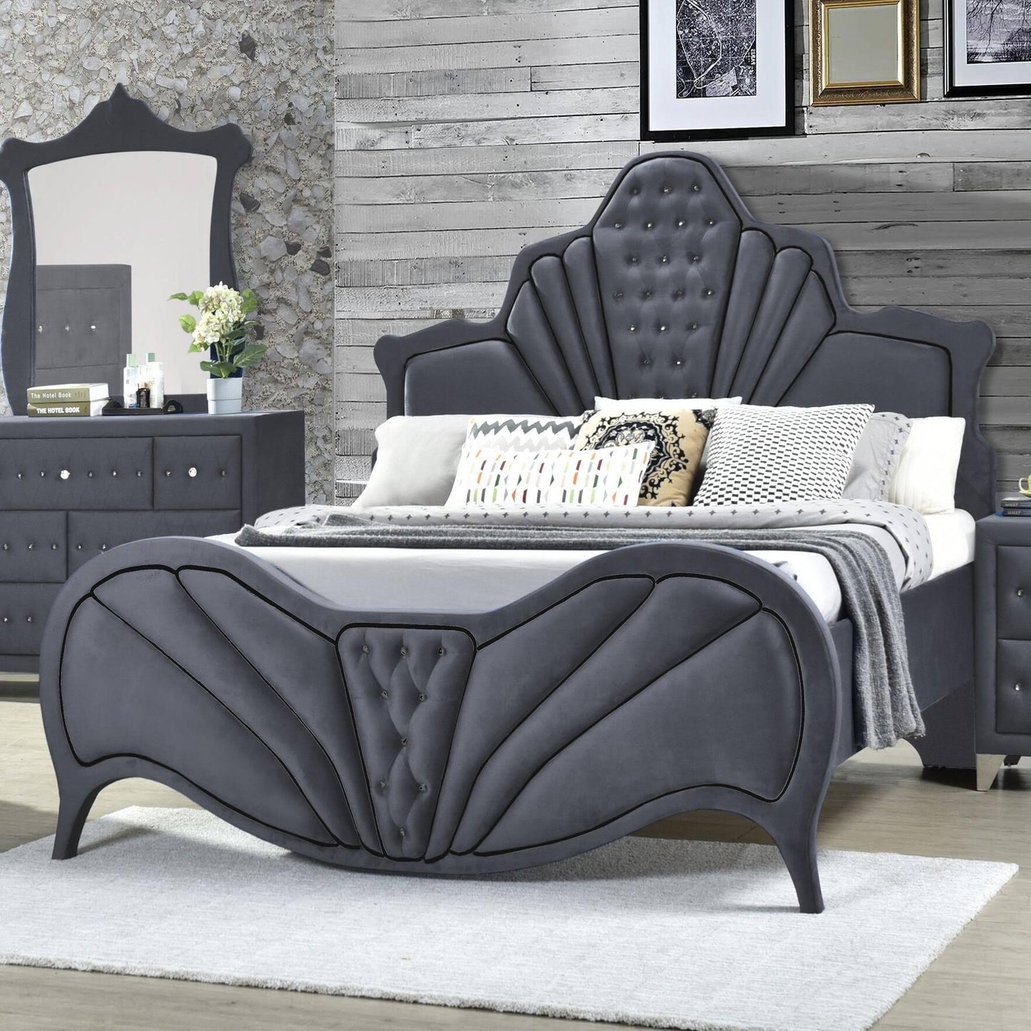 Dante Queen Bed Blue Velvet