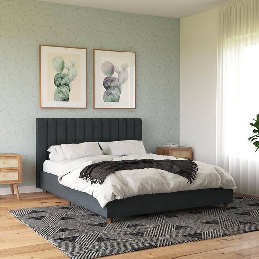 Brittany Upholstered Bed (Blue - Queen)