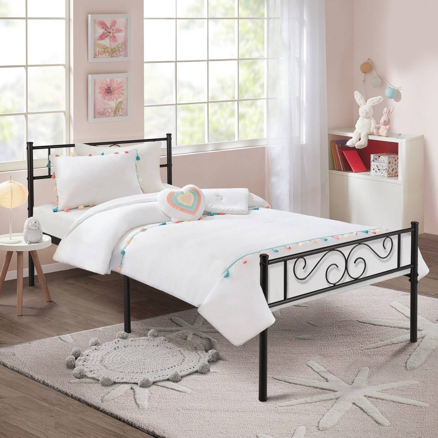 Twin Bed Frame Metal Platform Bed Frame With Butterfly Shaped Headboards And Footboard Mattress Foundation For Storage No Box Spring Needed