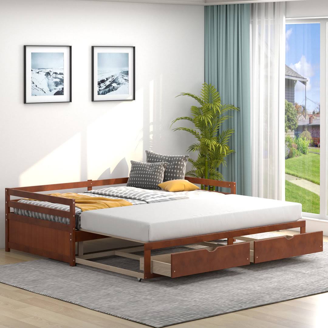 Twin Daybed With Trundle  Color: Brown