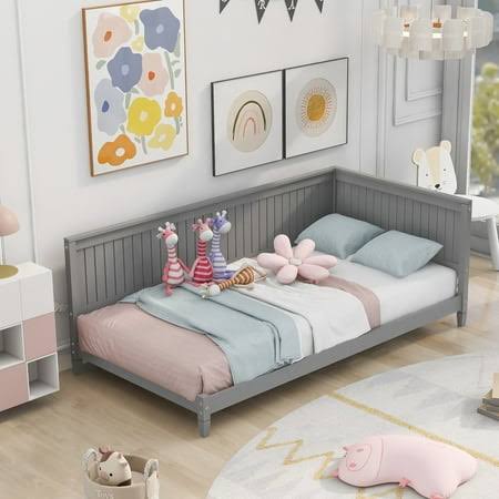 Wood Full Size Daybed Frame, Low Full Bed With Headboard And Sideboard, Minimalist Floor Sofa Bed Frame For Kids Room Bedroom Living Room (