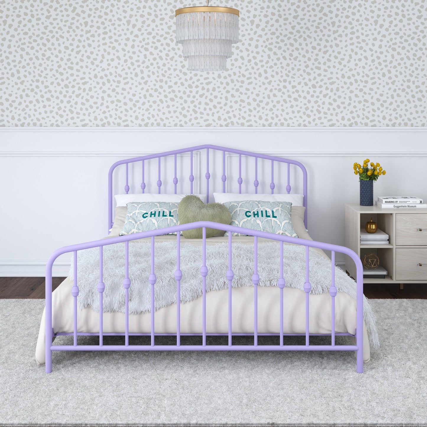 Bushwick Metal Platform Bed Frame With Headboard - Lavender - Queen