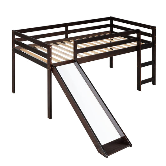 Twin Loft Bed With Slide, Ladder - White