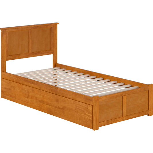 Twin Xl Wood Platform Bed With Footboard And Txl Trundle In Light Toffee - Ar861204t