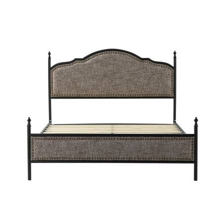 78.2 In. Beige Metal Frame King Platform Bed With Metal Legs