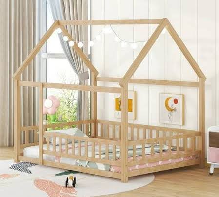 Twin Floor Bed For Kids, Wood Twin Size House Bed Frame With Fence, Montessori Toddler Bed For Kids Girls Boys Teens (White), Size: Two Size