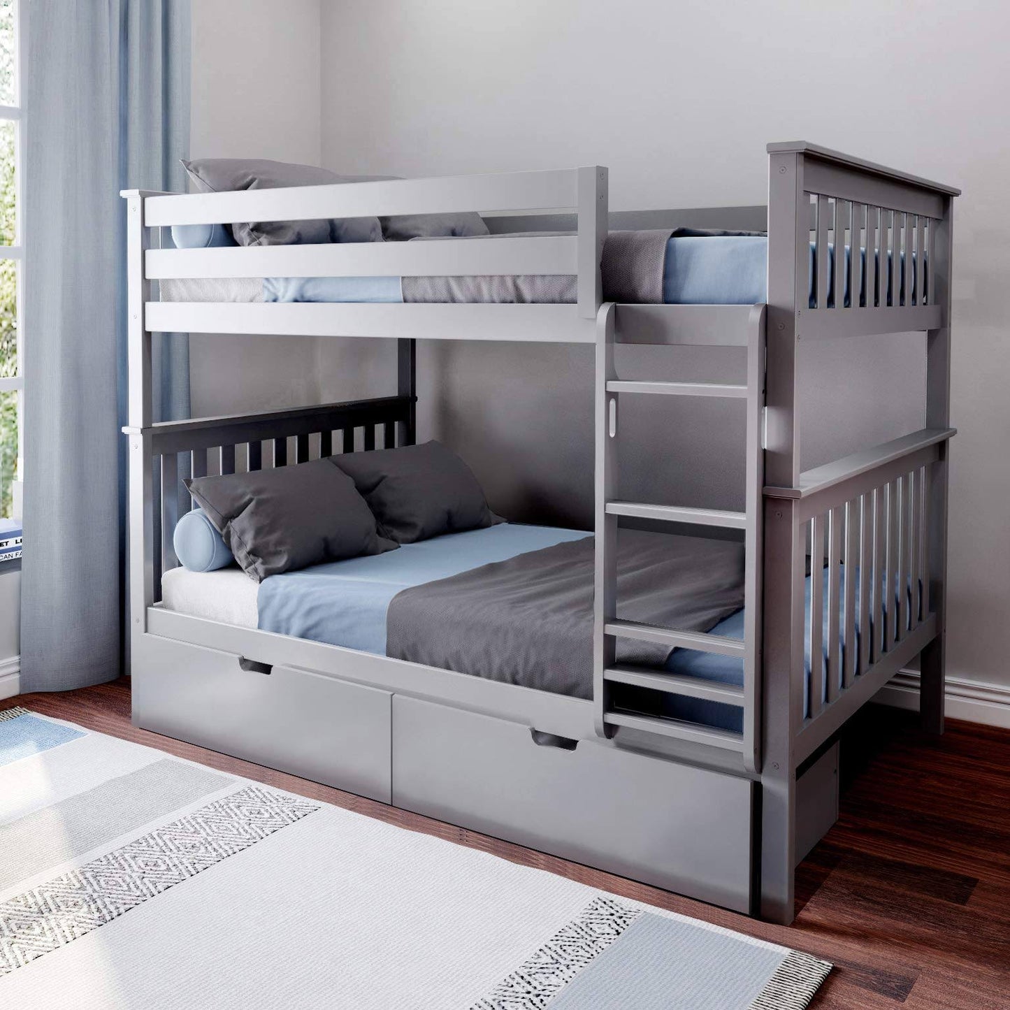 Twin Over Twin-Size Bunk Bed With Storage Drawers | Grey | Max & Lily