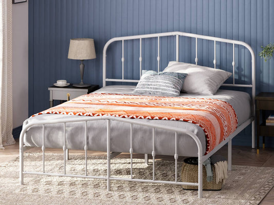 Traditional Metal Platform Bed With Headboard | King