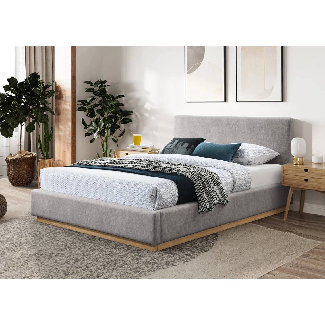 Boucle Upholstered Wood Base Platform Bed - Cream Boucle