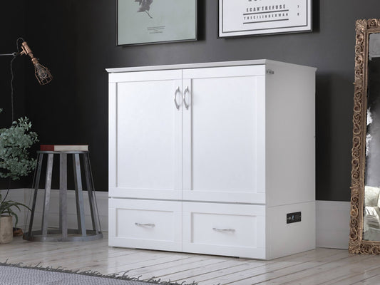 White Twin Xl Murphy Bed Chest With Charging Station