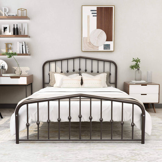 White Platform Metal Bed Frame, Suitable All Ages, Queen