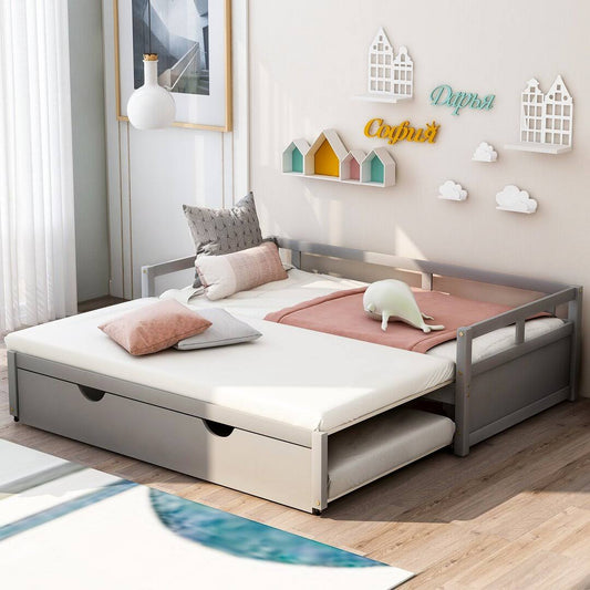 Twin Solid Wood Daybed With Trundle  Color: Gray