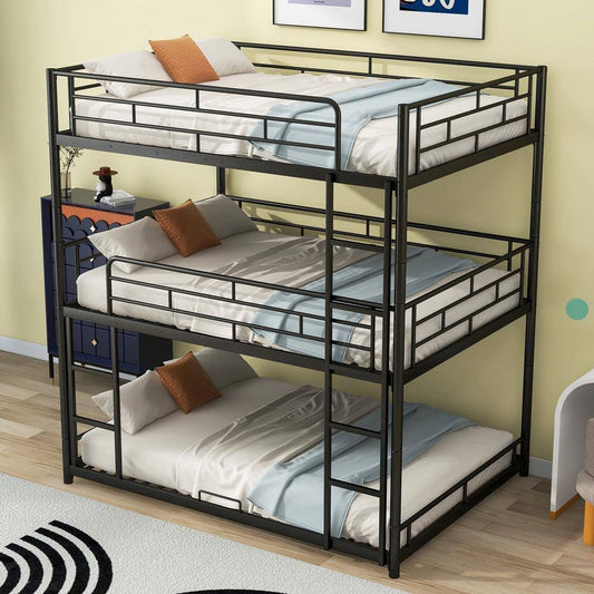 Twin Size Metal Triple Bunk Bed With 2-Ladders