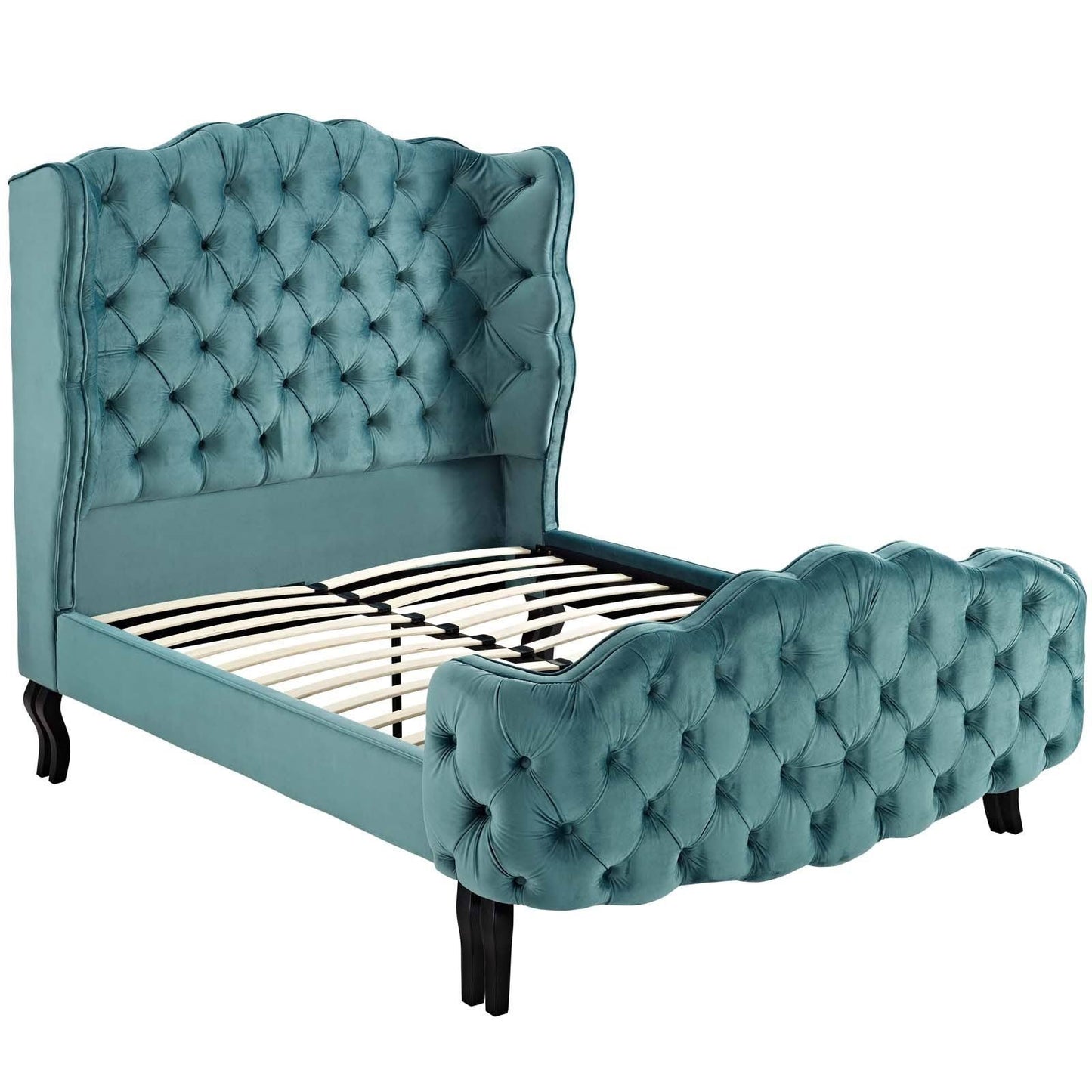 Violette Queen Tufted Wingback Performance Velvet Platform Bed - Sea Blue