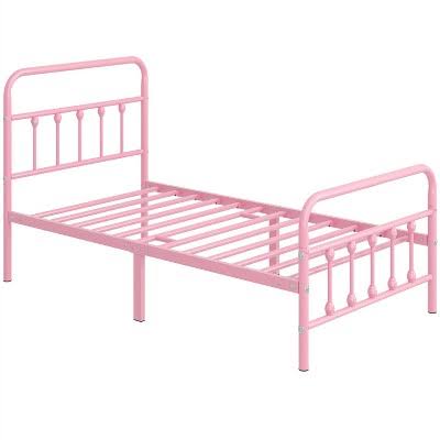 Classic Iron Platform Bed With High Headboard And Footboard,Twin Xl,Pink, Size: Twin-Xl