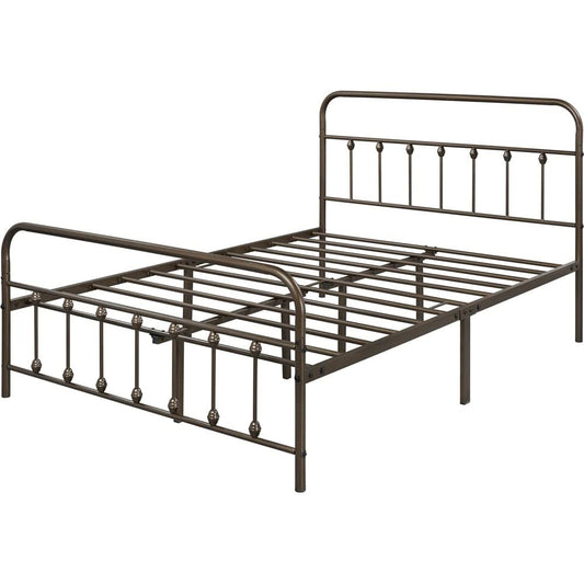 Classic Iron Platform Bed With High Headboard And Footboard Strong Metal-Framed Bed - Bronze - Twin Xl