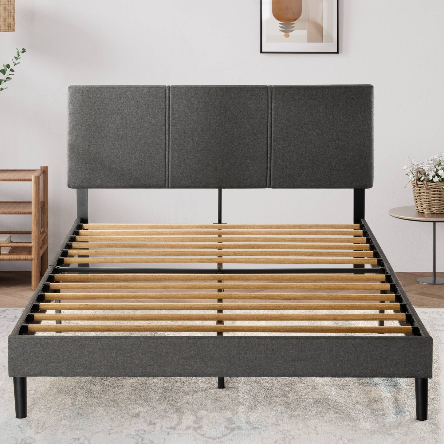 Zinus Platform Queen Bed Frame With Split Headboard, Gray