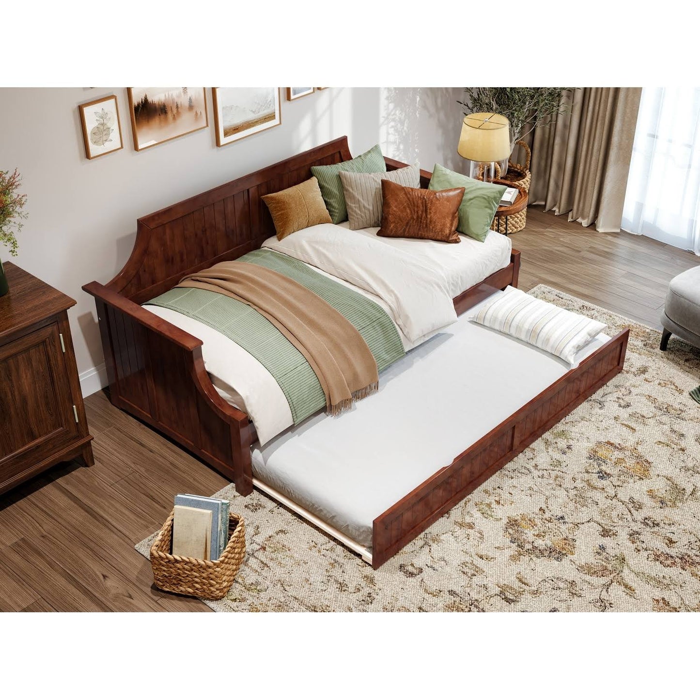 Cambridge Twin Wood Daybed With Twin Size Trundle In Walnut