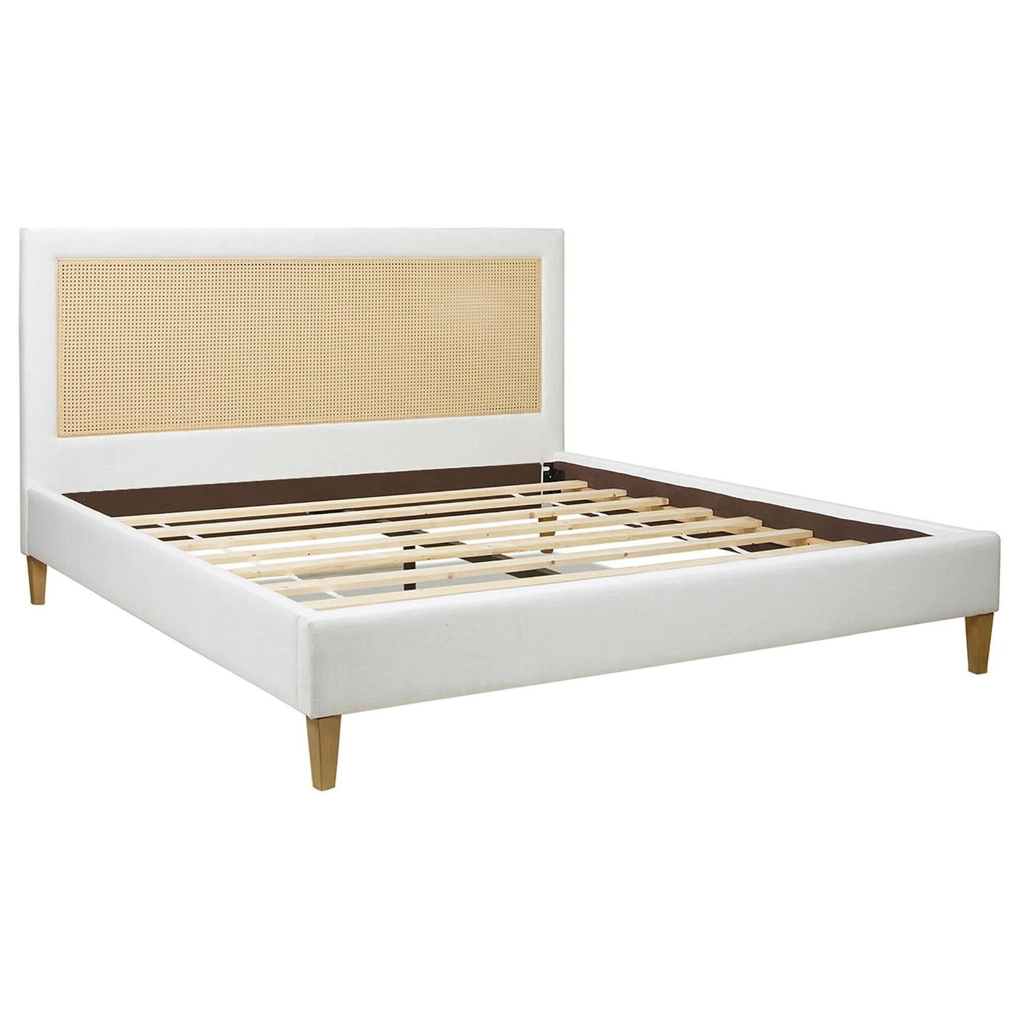 Upholstered Cane-Back Platform Bed, King, Snow White