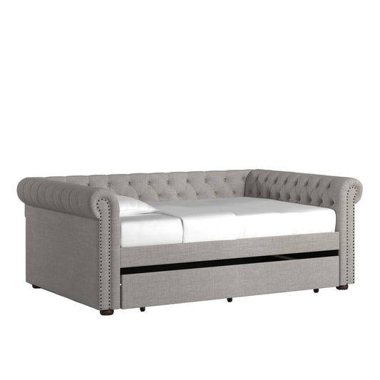 Upholstered Daybed Color: Light Grey Linen, Size: Queen