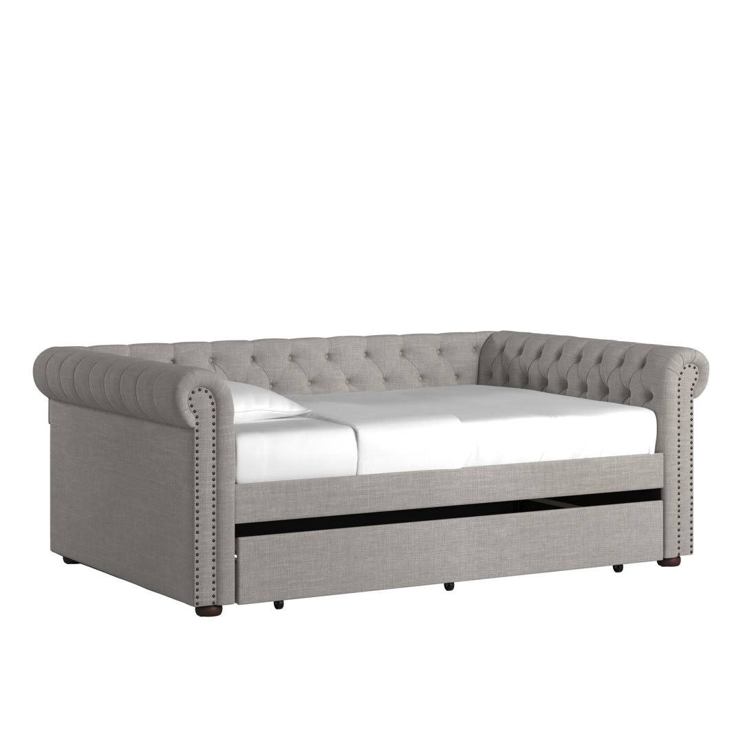 Upholstered Daybed Color: Beige Linen, Size: Full/Double