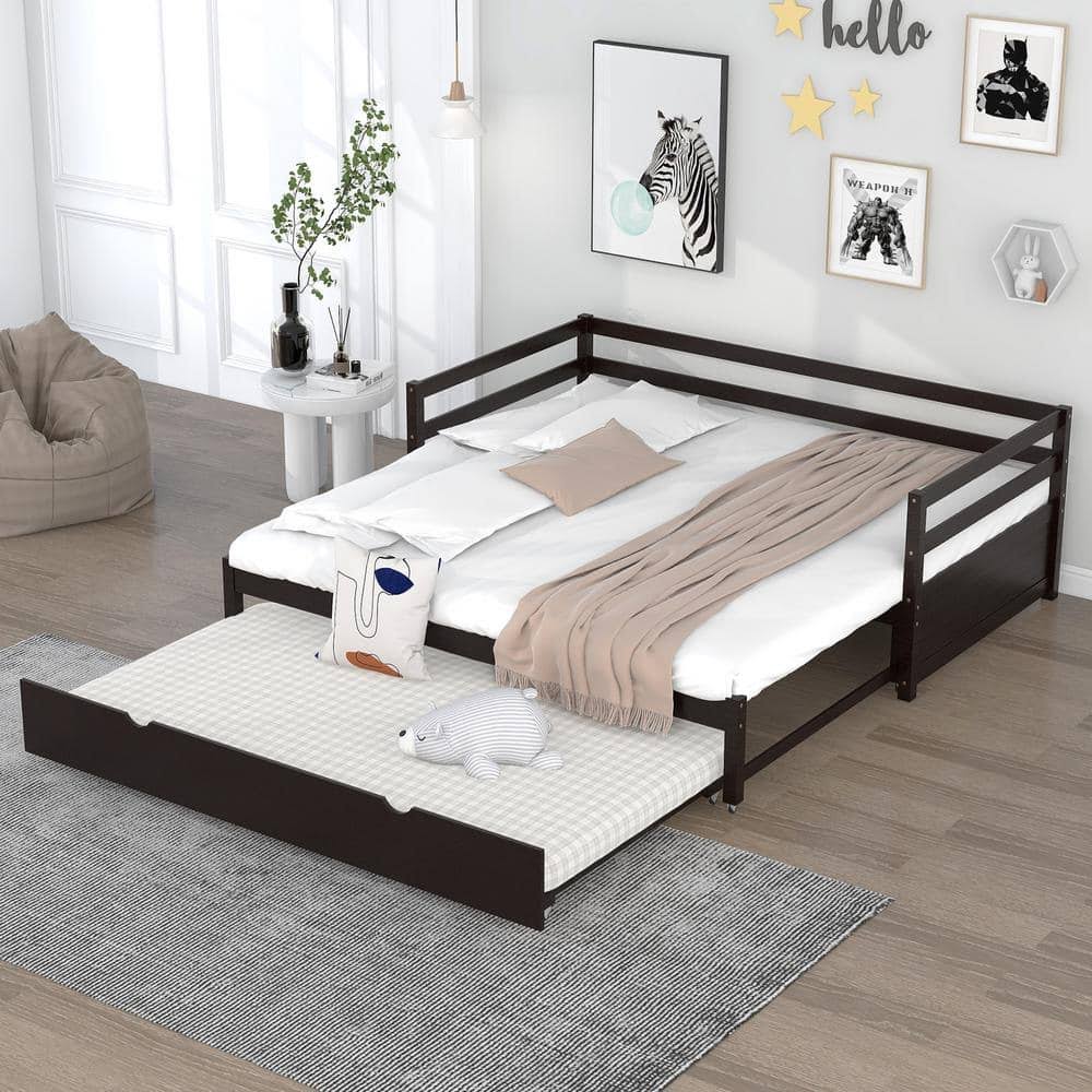 Wood Frame Convertible Size Twin Or Double Twin Daybed With Trundle