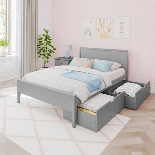 Bed With Panel Headboard And Storage Drawers | White | Max & Lily