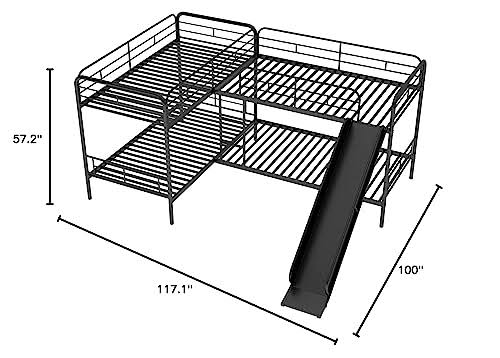 Bunk Beds With Slide L-Shape Bunk Bed For 4 Twin Over Twin Metal