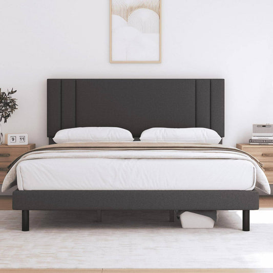 Bed Frame,Haiide Queen Size Platform Bed Frames With Fabric Upholstered Headboard,No Box Spring Needed,Beige