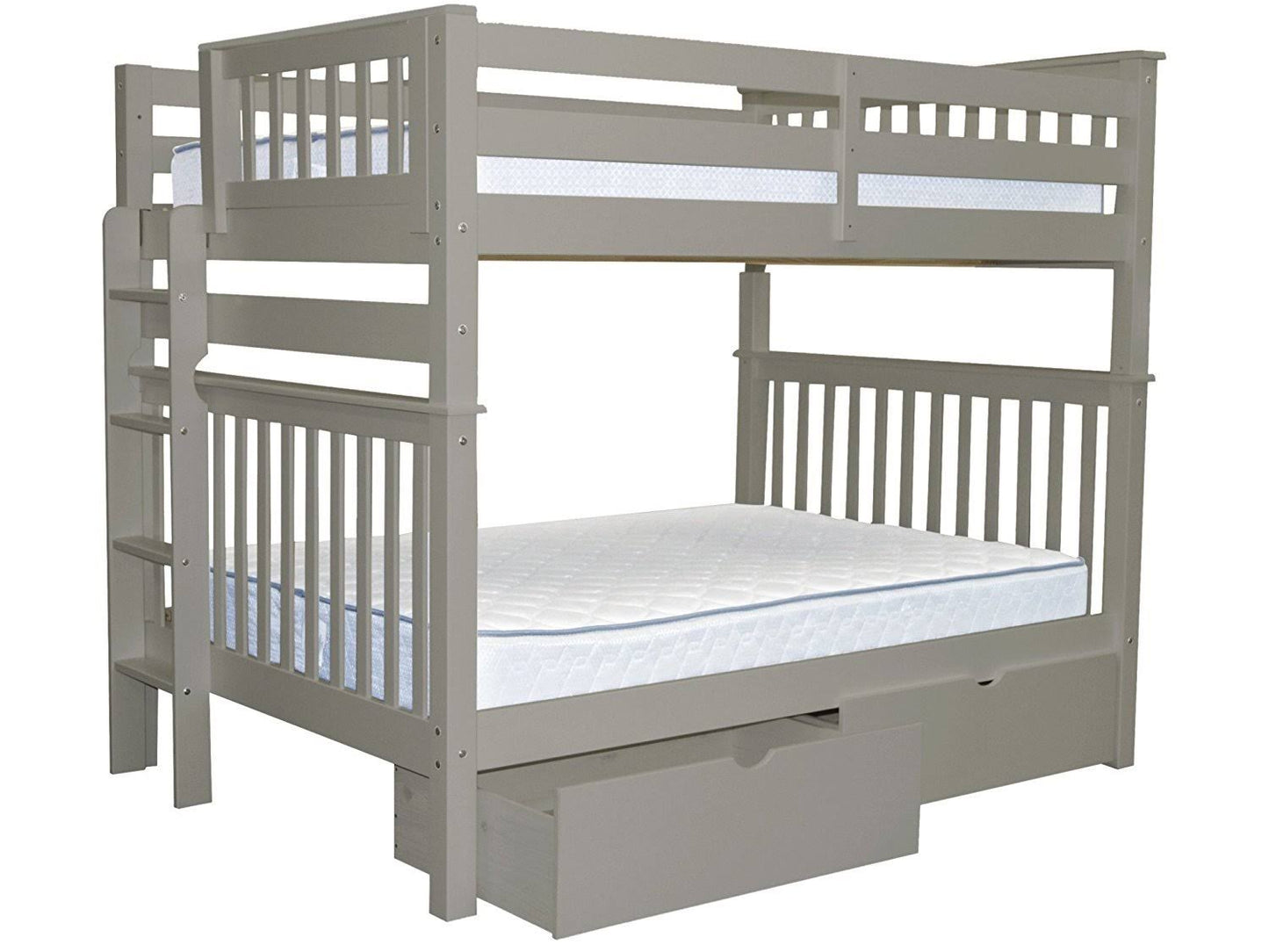 Bunk Beds Twin Over Full Mission Style With End Ladder And 2 Under Bed Drawers, White