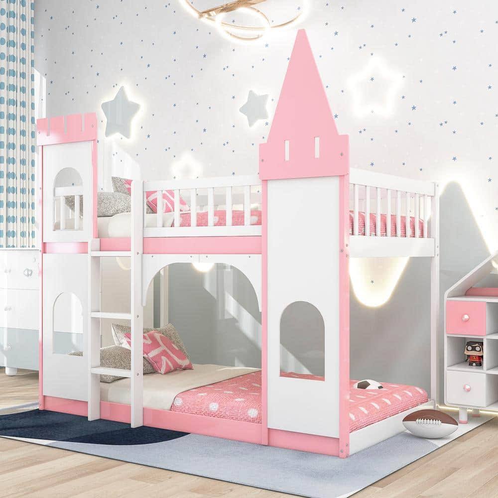 Twin Over Twin Castle Bunk Bed With Ladder