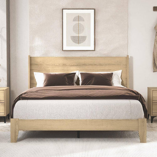 Abby Retro Walnut Wood Frame King Platform Bed With Headboard