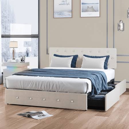 Cal King Size Bed Frame With 4 Large Storage Drawers (Dark Grey), Size: California King, Gray