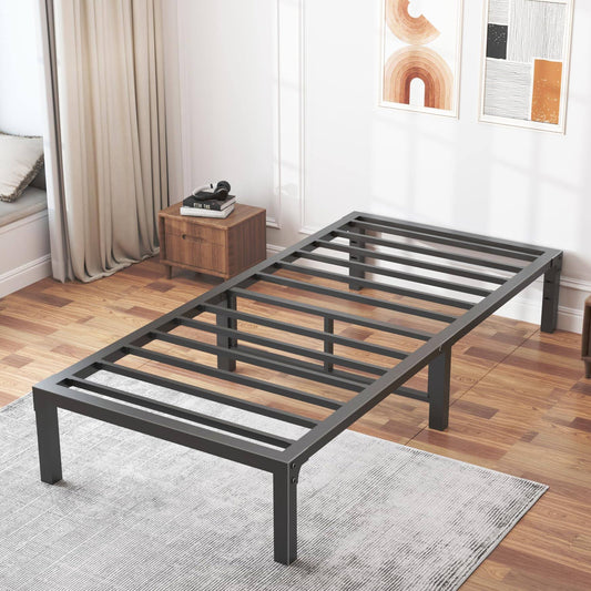 Twin Bed Frames, 14 Inch Heavy Duty Metal Platform Bed Frame Twin Size Support Up To 3500 Lbs, No Box Spring Needed/No Shaking/Steel Slat