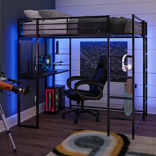 Abode Metal Loft Bed With Desk - Twin Silver Twin