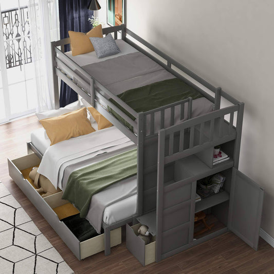 Twin Over Full Bunk Bed With Stairs And Cabinet Convertible To 2 Beds Twin Over Twin Bunk Beds With Storage Drawers For