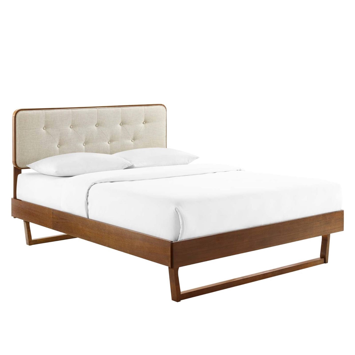 Bridgette King Wood Platform Bed With Splayed Legs Walnut Beige