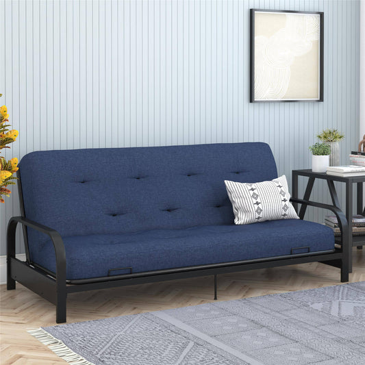 Trule 8-Inch Pocket Spring Coil Futon Mattress, Polyester Linen, Full, Indigo Blue