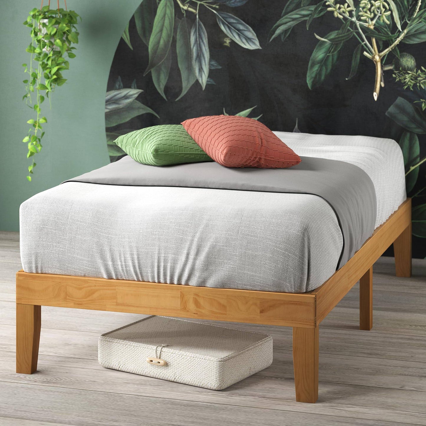 Alexia 12 Inch Wood Platform Bed / No Box Spring Needed / Wood Slat Support / Rustic Pine Finish, Twin