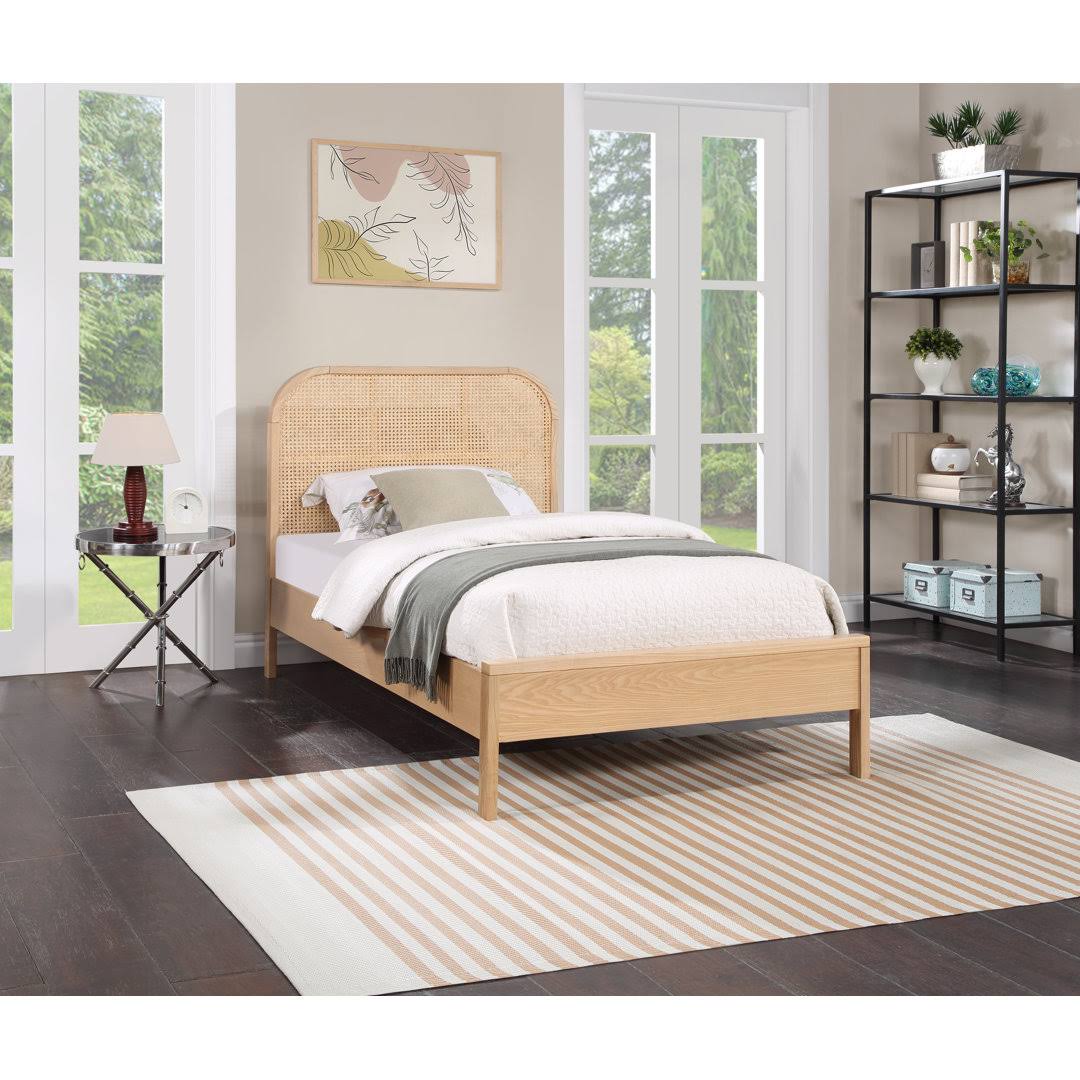 Wood Cane Platform Bed  Size: Full, Color: White