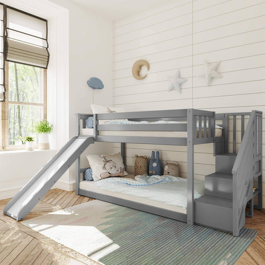 Bunk Bed With Stairs And Slide | Grey | Max & Lily