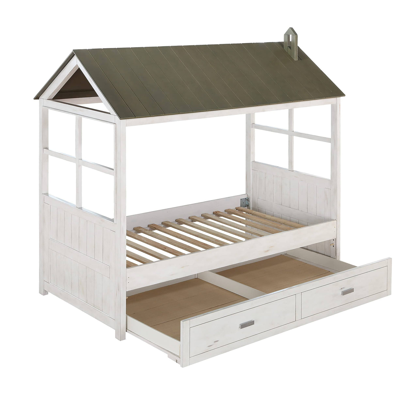 Tree House Ii Trundle In Weathered White And Washed Gray, Size: 75x41x11h